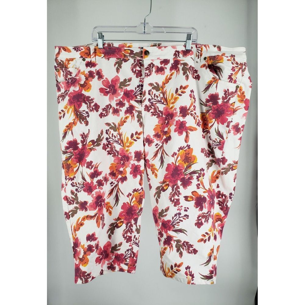 ❤ Denim 24/7 Floral Kick‎ Flare Jean Capris Size 28W Pink Zip Womens